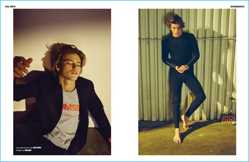 Mark Vassallo styles Jordan Barrett in casual fashions for 10 Men Australia.