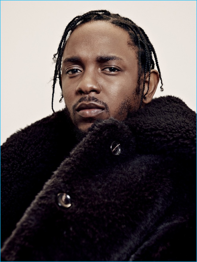 A luxurious vision, Kendrick Lamar wears a made to order coat from Dolce & Gabbana.