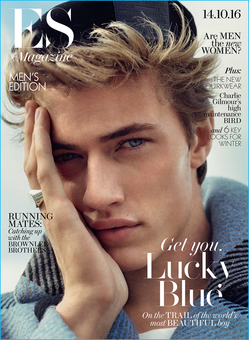 Lucky Blue Smith covers the most recent issue of ES magazine in a fall-winter 2016 look from Fendi.