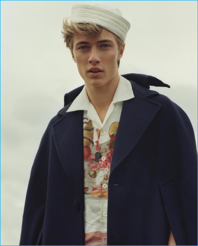 American model Lucky Blue Smith is front and center in Prada for ES magazine.