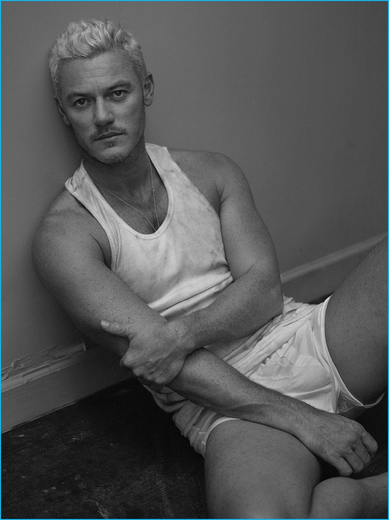 English actor Luke Evans stars in an Interview photo shoot, wearing a vintage Calvin Klein tank with Hanro underwear. » Luke Evans Goes Blond for Interview Shoot, Talks 'Beauty & the Beast' English actor Luke Evans stars in an Interview photo shoot, wearing a vintage Calvin Klein tank with Hanro underwear.