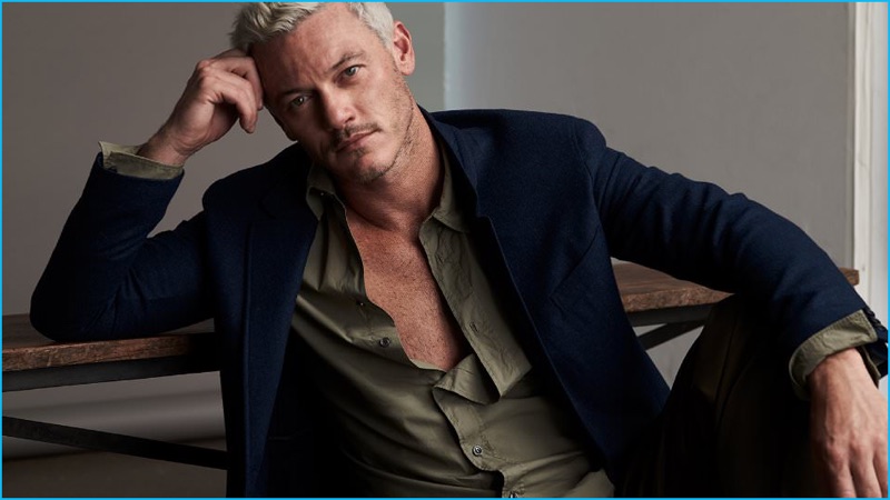 Blair Getz Mezibov photographs Luke Evans in a Caruso cashmere-blend blazer, Maison Margiela shirt, and Paul Smith chinos.