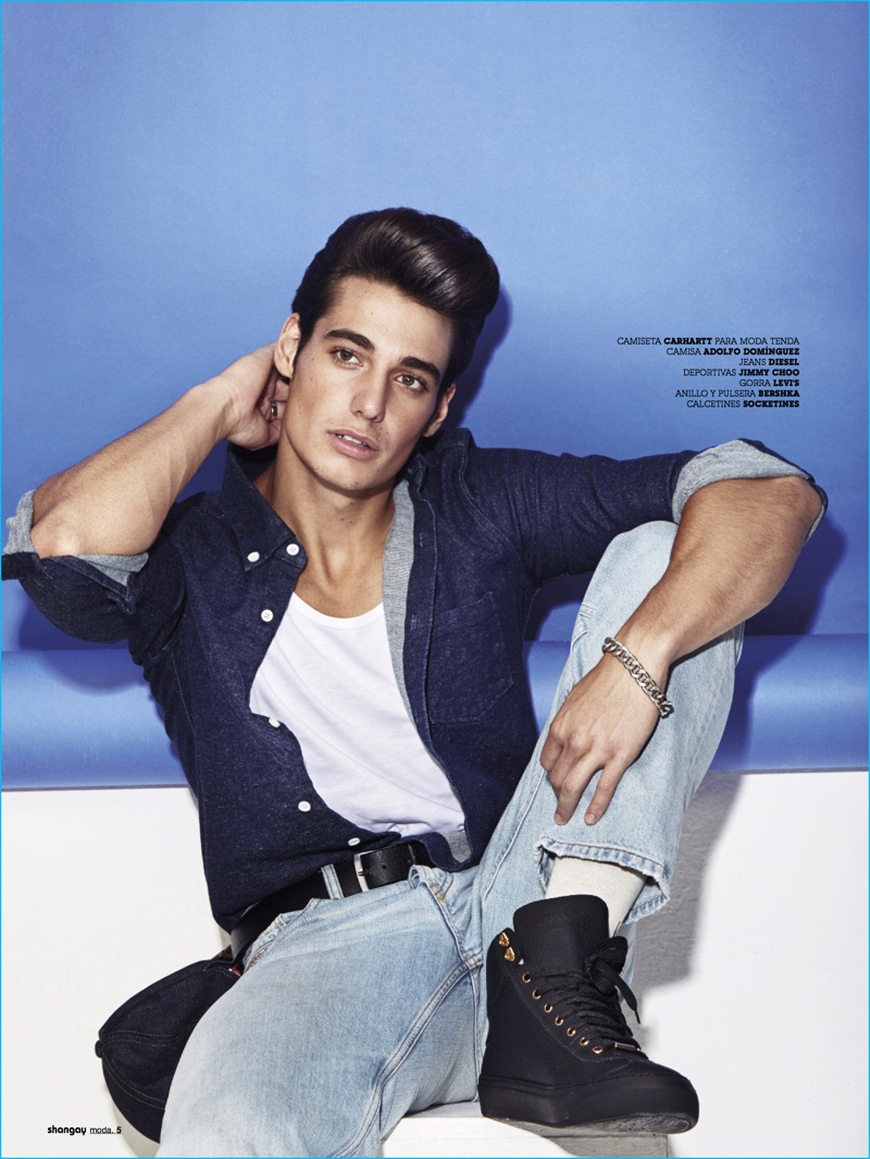 Danniel Rojas photographs Manuel Seco in a Carhartt shirt with an Adolfo Dominguez tee, and Diesel jeans.