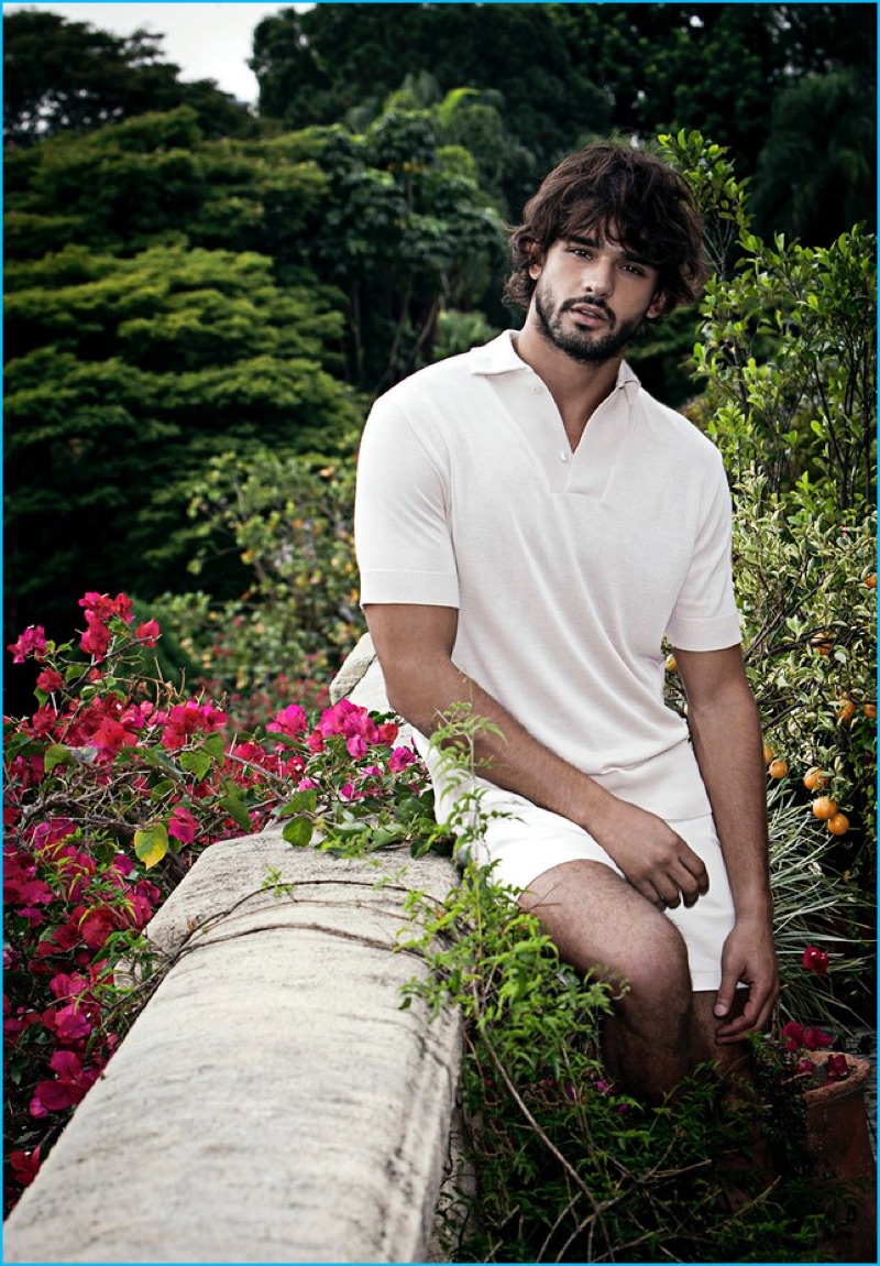 A vision in white, Marlon Teixeira stars in Murilo Lomas' spring-summer 2017 campaign.