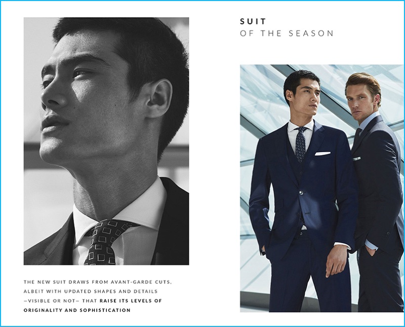 Models Hao Yun Xiang and Shaun DeWet don suiting from Massimo Dutti.