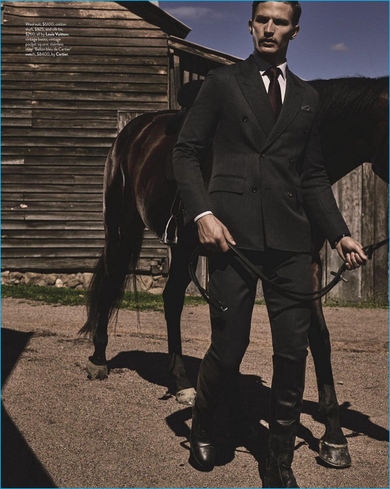 Brad Homes styles Nathaniel Visser in a Louis Vuitton suit for GQ Australia.