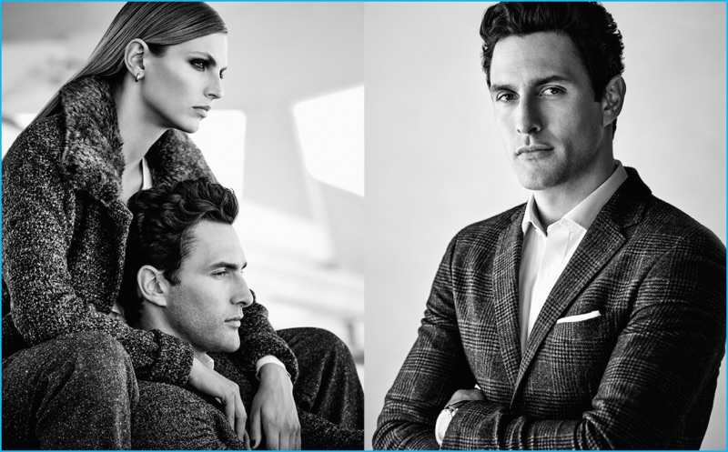 Model Noah Mills suits up for Pedro del Hierro's fall-winter 2016 campaign.