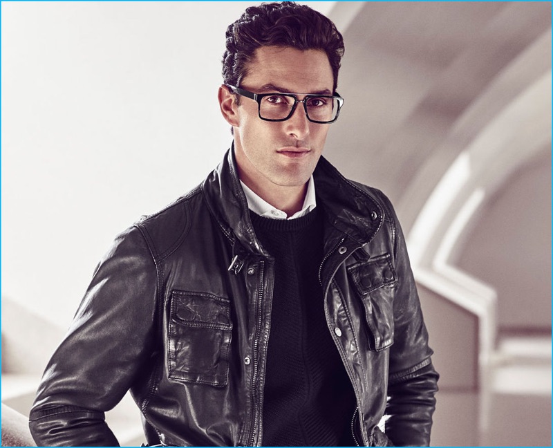 Donning glasses, Noah Mills fronts Pedro del Hierro's fall-winter 2016 campaign.