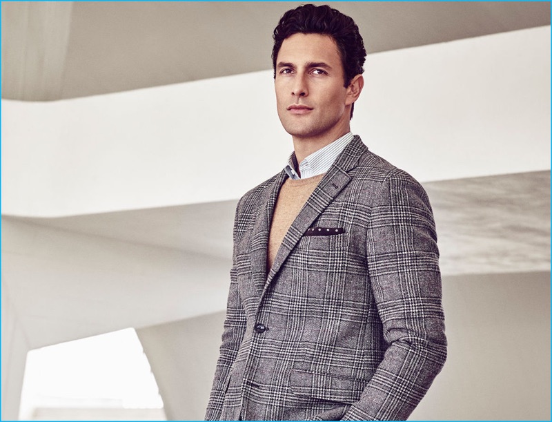 Noah Mills goes clean shaven for Pedro del Hierro's fall-winter 2016 campaign.