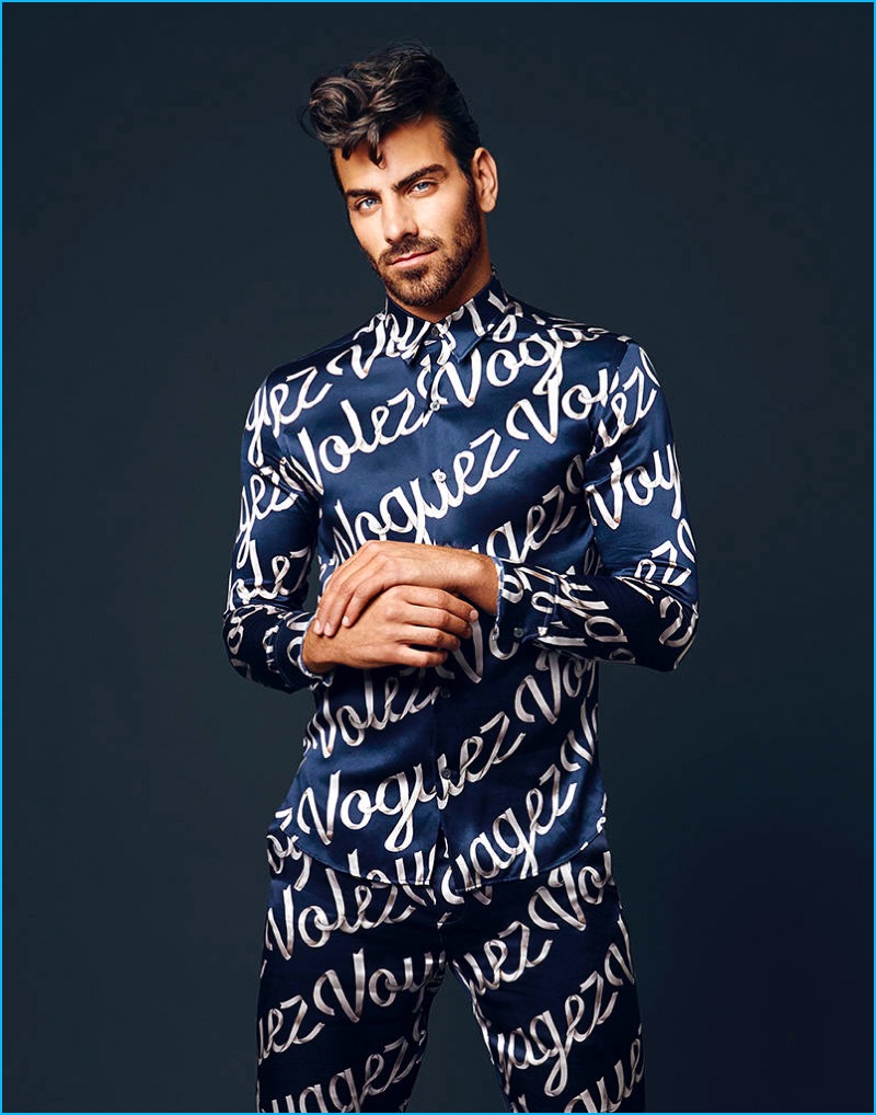 Model Nyle DiMarco embraces an all-over print from French fashion house Louis Vuitton.