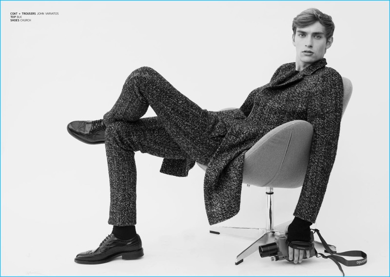 Tweed is a style standout as George Le Page rocks a John Varvatos coat and trousers for JÓN magazine.