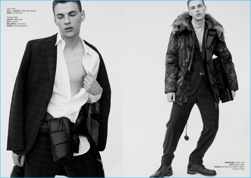 Kenneth Lam photographs Dove Dainauskas in fashions from the likes of Moncler and Marciano by GUESS for JÓN magazine.