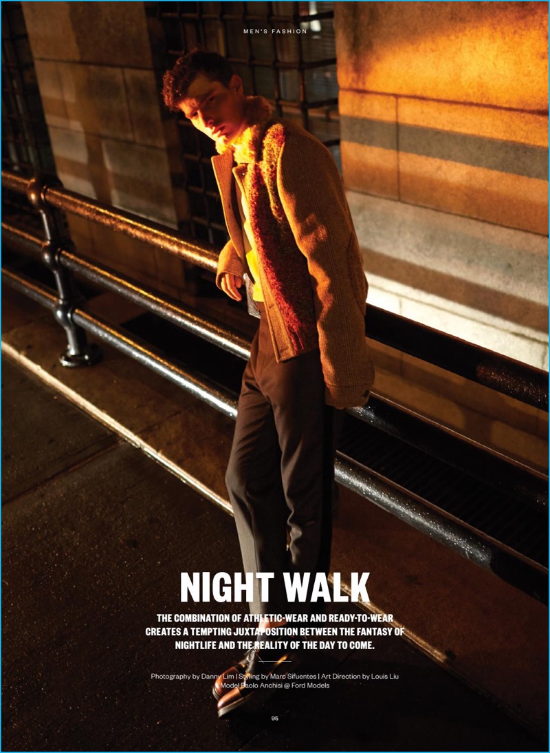 Gracing the pages of Iris Covet Book, Paolo Anchisi models a fall-winter 2016 look from Prada with a North Face t-shirt. » Night Walk: Paolo Anchisi Covers Iris Covet Book Gracing the pages of Iris Covet Book, Paolo Anchisi models a fall-winter 2016 look from Prada with a North Face t-shirt.
