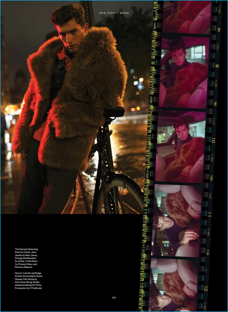 Bundling up in a Coach shearling coat, Paolo Anchisi wears a Mavi Jeans denim jeans, Uniqlo windbreaker, Private Policy turtleneck, and Missoni pants. » Night Walk: Paolo Anchisi Covers Iris Covet Book Bundling up in a Coach shearling coat, Paolo Anchisi wears a Mavi Jeans denim jeans, Uniqlo windbreaker, Private Policy turtleneck, and Missoni pants.