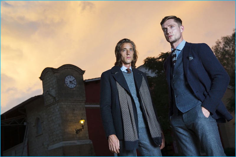 Joel Frampton and Josh McGhee embrace suave tailoring from Paul Taylor's fall-winter 2016 collection.