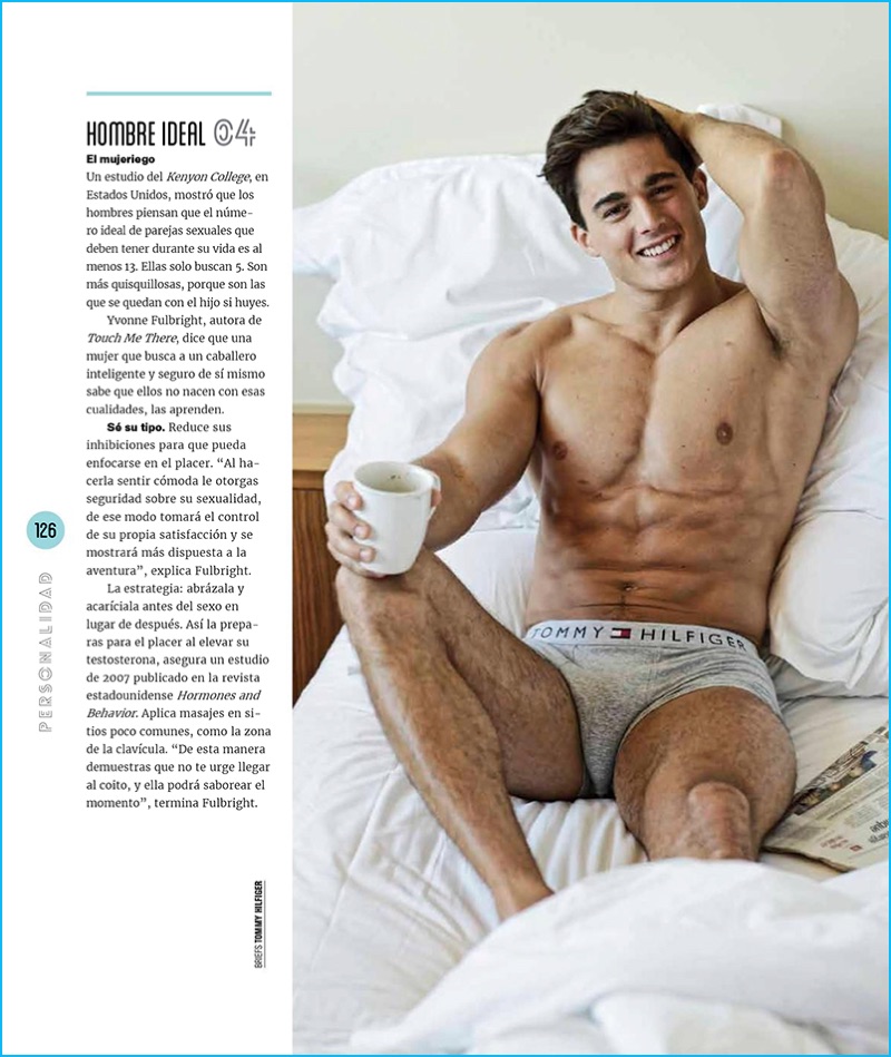 Captured in bed, Pietro Boselli sports Tommy Hilfiger underwear.