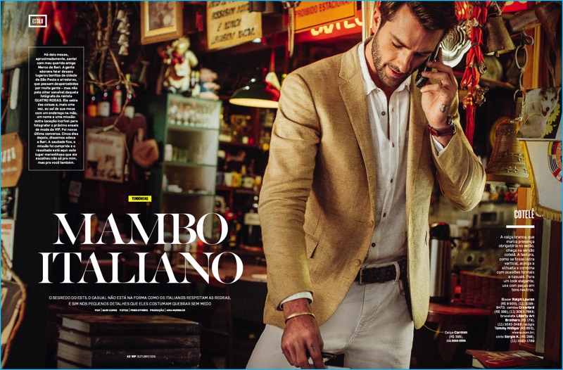 Rafael Lazzini wears a Ralph Lauren blazer with a Crawford shirt and Carmin jeans for VIP Brasil. » Mambo Italiano: Rafael Lazzini Dons Italian-Inspired Styles for VIP Brasil Rafael Lazzini wears a Ralph Lauren blazer with a Crawford shirt and Carmin jeans for VIP Brasil.