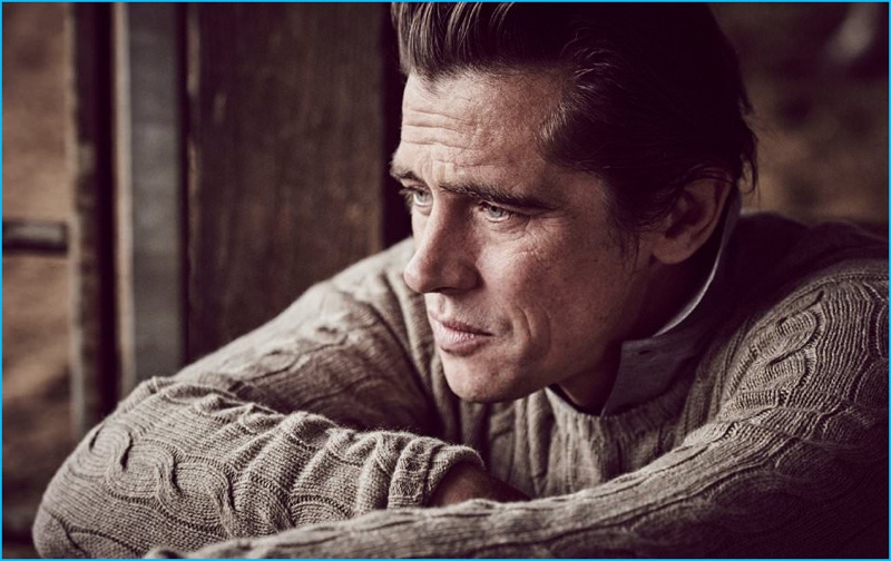 Embracing a classic look, Werner Schreyer wears a cable-knit cashmere sweater and polo shirt from Ralph Lauren Purple Label.