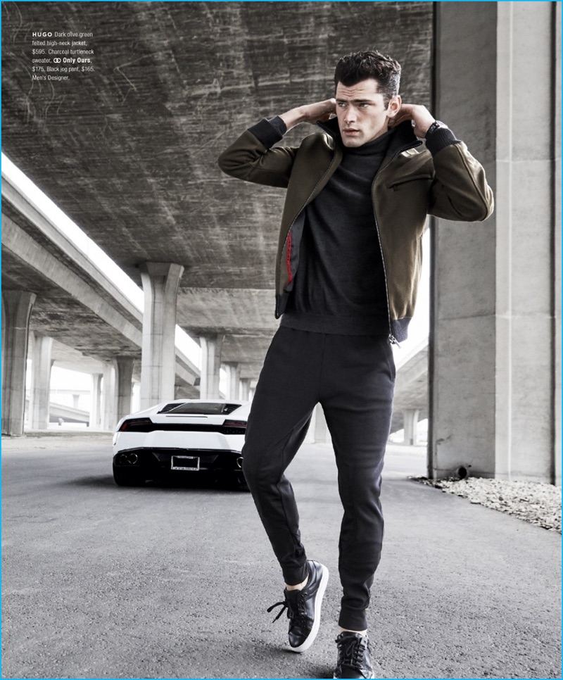Tapping into a sporty aesthetic, Sean O'Pry steps out in HUGO by Hugo Boss.