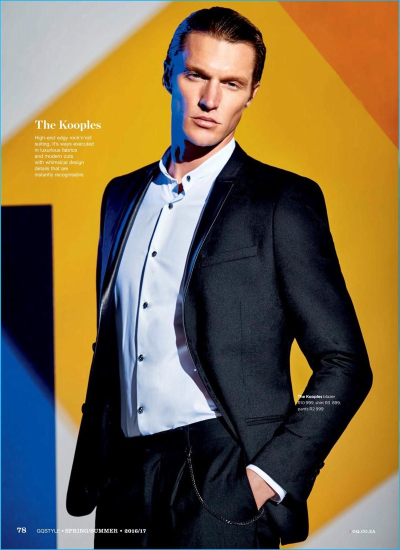 Shaun DeWet dons a modern suit from French fashion brand, The Kooples.