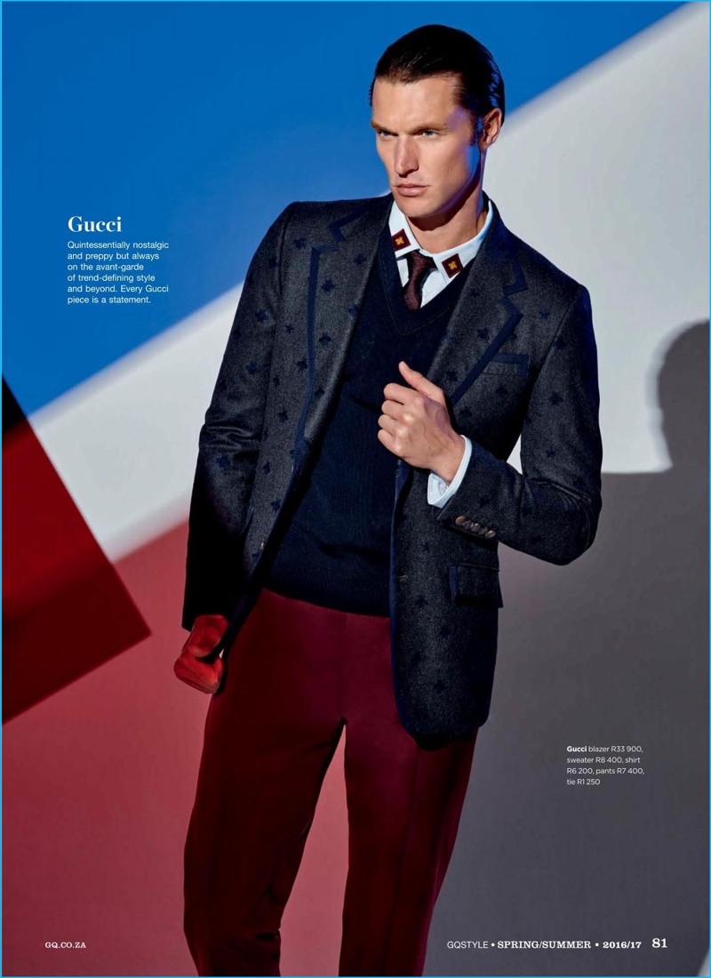 Top model Shaun DeWet is dashing in Gucci for GQ Style South Africa.