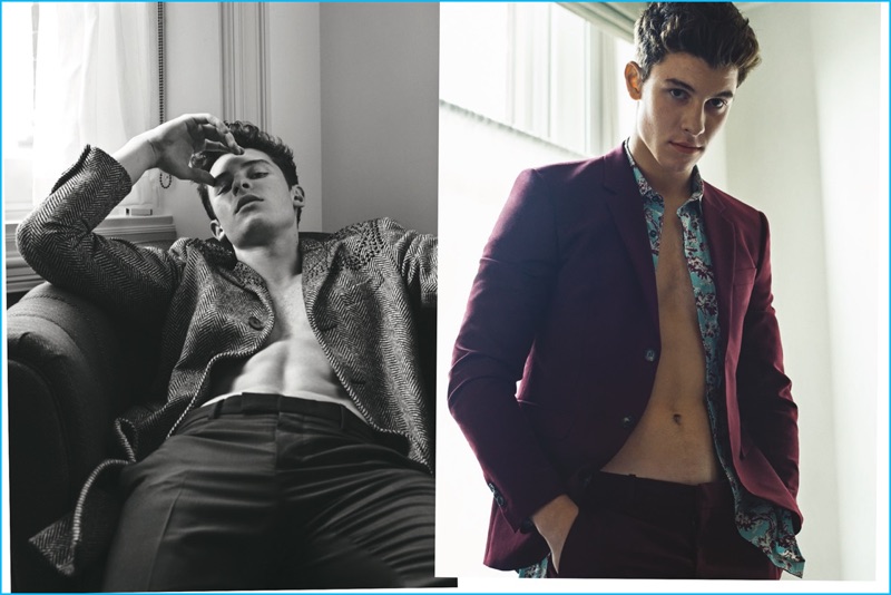 Showing a flash of skin, Shawn Mendes dons fashions from Valentino and Marni for L'Uomo Vogue.