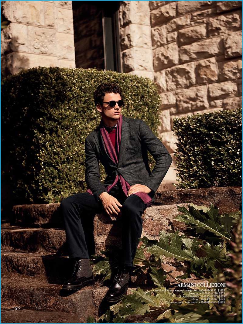 Simon Nessman is a sleek vision in Armani Collezioni.