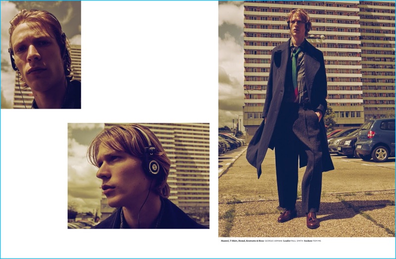 Sven de Vries wears a Giorgio Armani look with Paul Smith loafers for L'Officiel Hommes.
