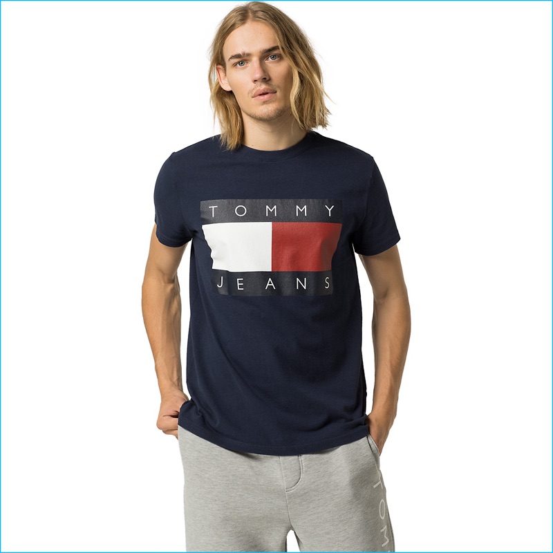 Ton Heukels wears Tommy Jeans Classic Flag T-Shirt.