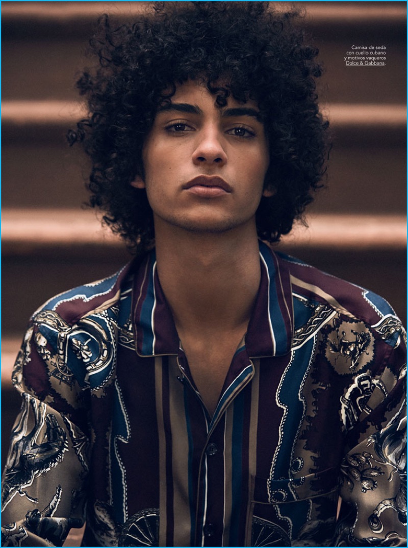 Tre Samuels dons a western-inspired shirt from Dolce & Gabbana.