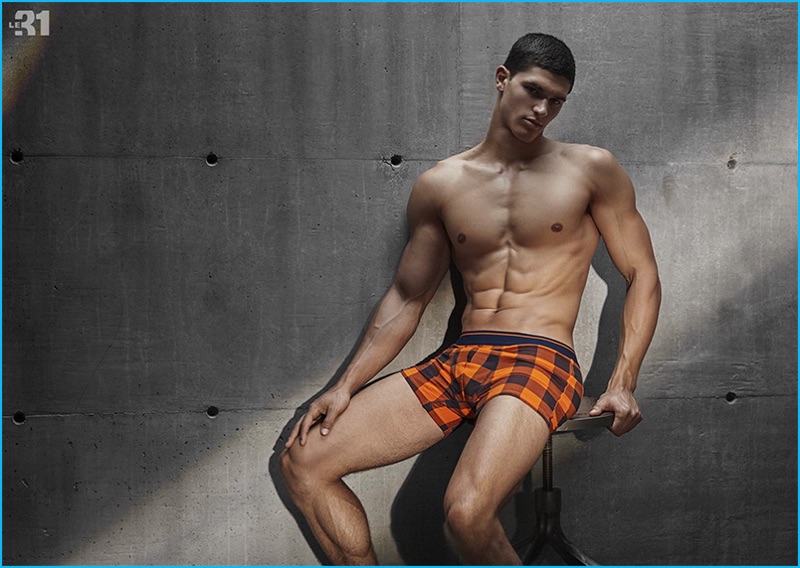 Trevor Signorino wears plaid underwear from Simons' LE 31.