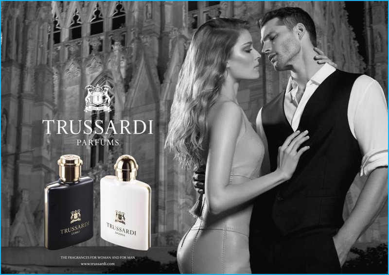 Models Alisa Ahmann and Tomas Skoloudik star in Trussardi Uomo's fragrance campaign.