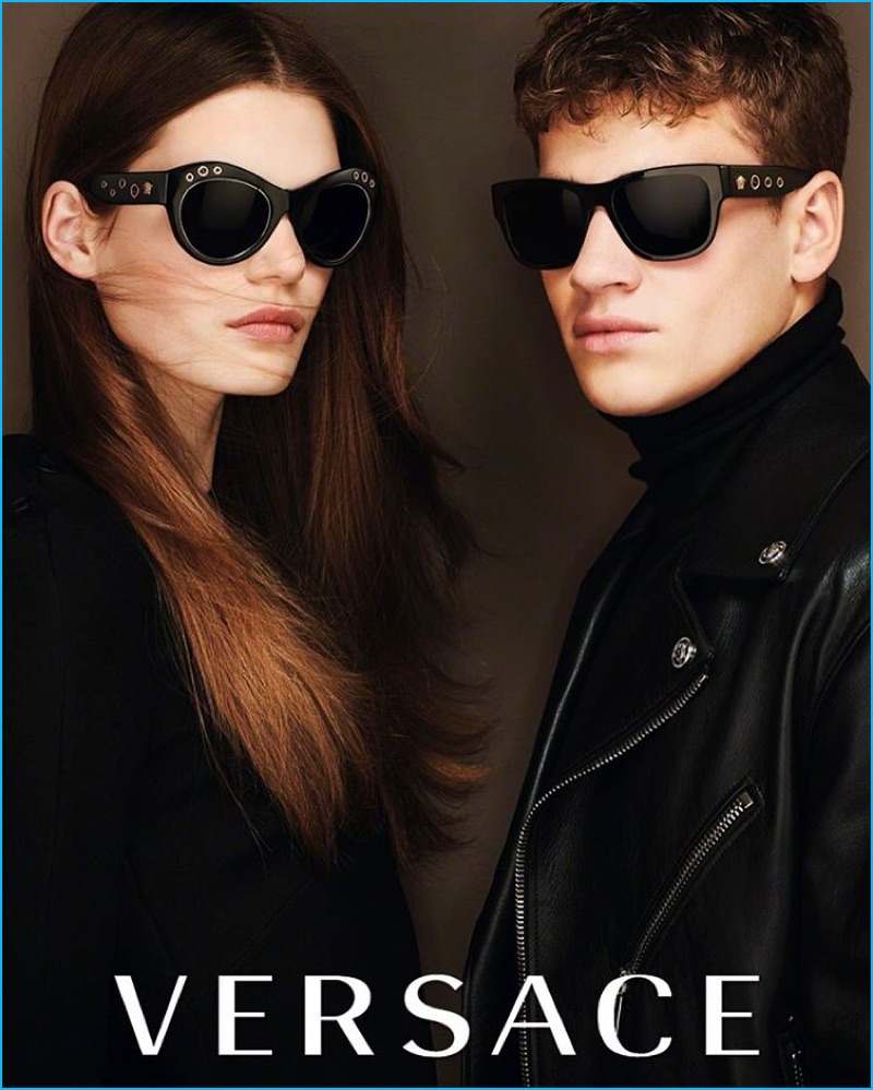 Models Sophie Rask and Matty Carrington front Versace's fall-winter 2016 eyewear campaign.