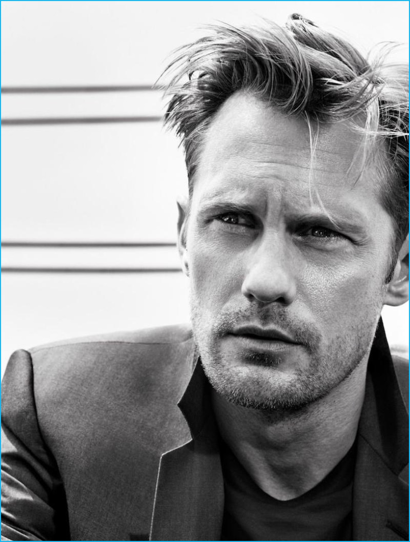 Alexander Skarsgård appears in a photo shoot for Dior magazine.