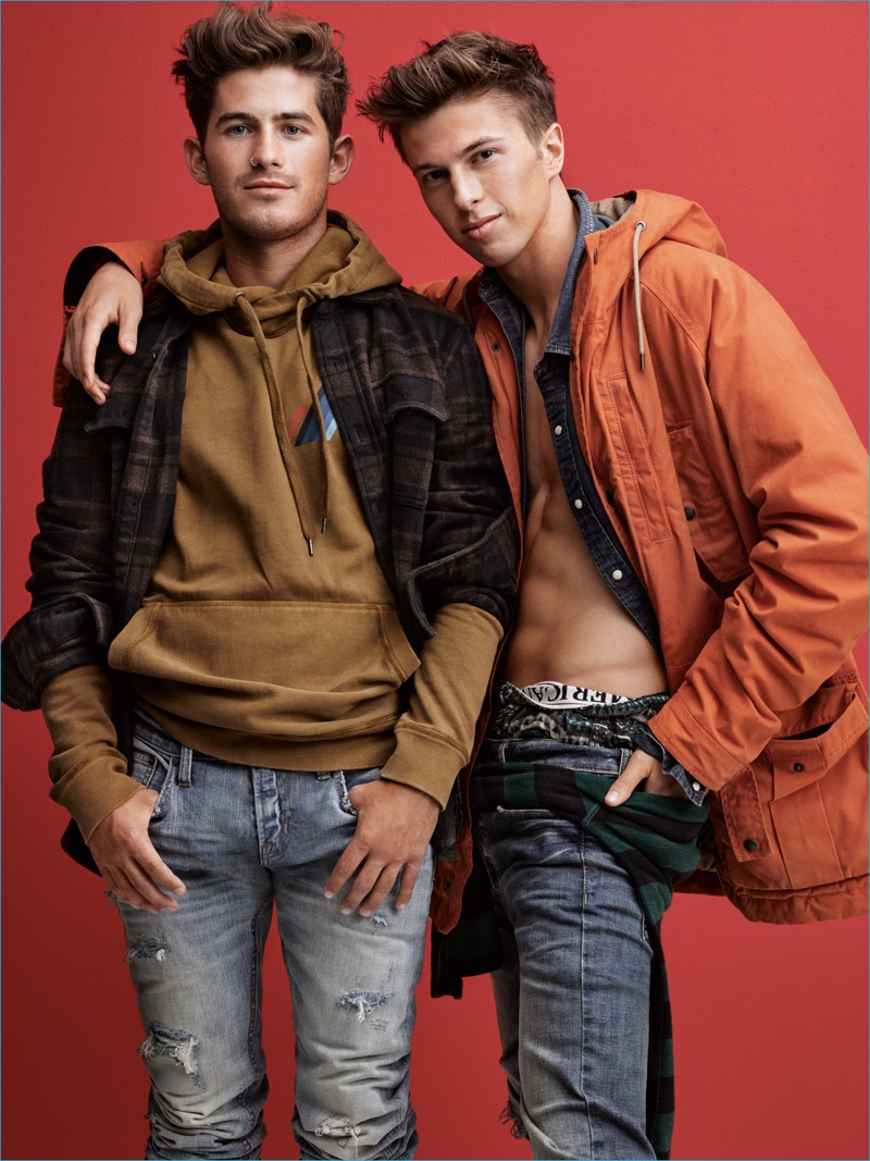 Maxwell Poth and Adam Snyder couple up for American Eagle's holiday 2016 campaign.