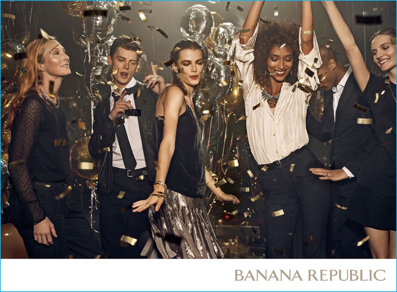 Models Janis Ancens and Nate Gill get in the holiday spirit with Banana Republic for the brand's new campaign.