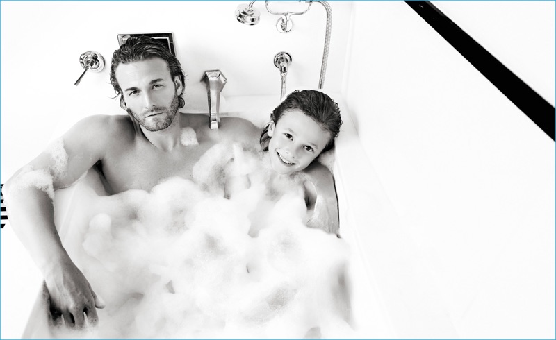 Brad and Hudson Kroenig take a bubble bath for the pages of Prestige Hong Kong.