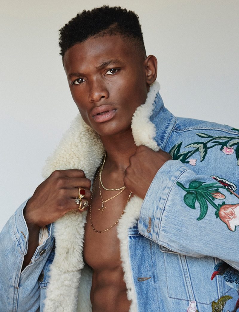 Brandon Harris rocks a Gucci denim jacket for Reflex Homme.