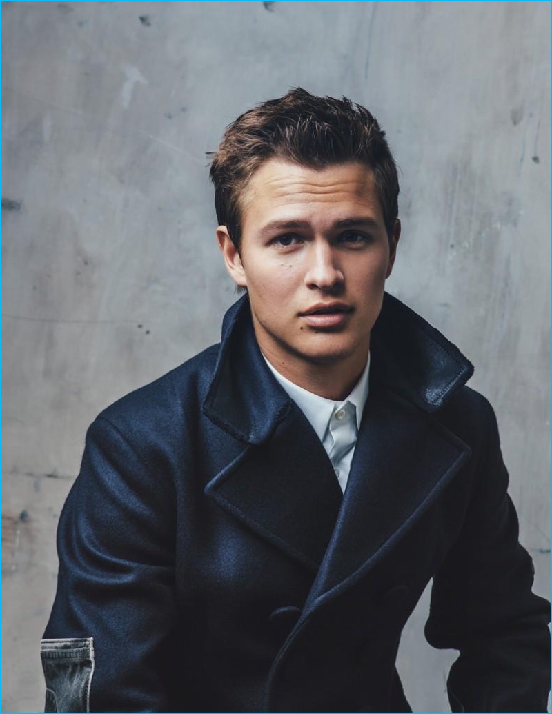American actor Ansel Elgort appears in a Prada photo shoot for British GQ.