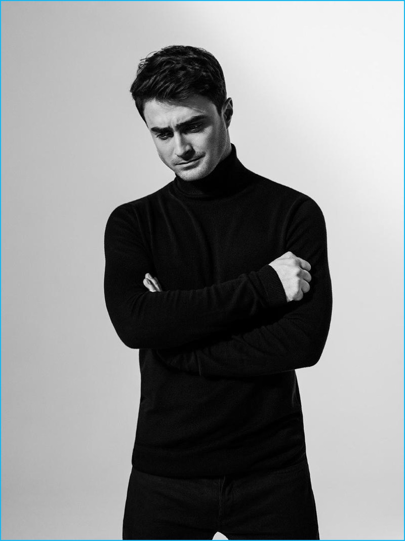 Actor Daniel Radcliffe dons a turtleneck sweater from Topman for the pages of L'Officiel Hommes Netherlands.