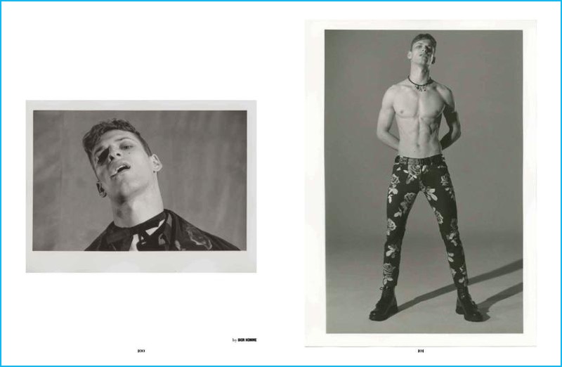 Emphasizing Dior Homme's punk inspiration for fall, David Trulik goes shirtless.