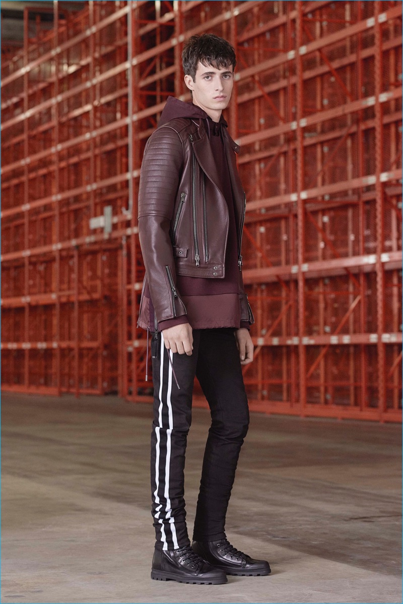 Burgundy is front and center for an inspiring monochromatic moment from Diesel Black Gold.