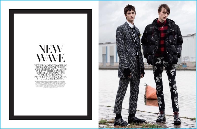 Oscar Kindelan and Finnlay Davis wear punk-inspired fashions by Dior Homme.