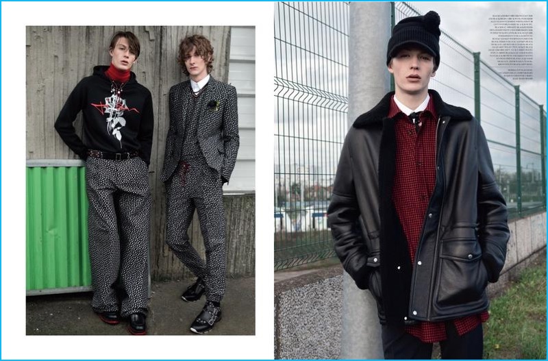 Finnlay Davis and Dominik Hahn connect with Dior Homme to model fall-winter 2016 fashions for the brand.