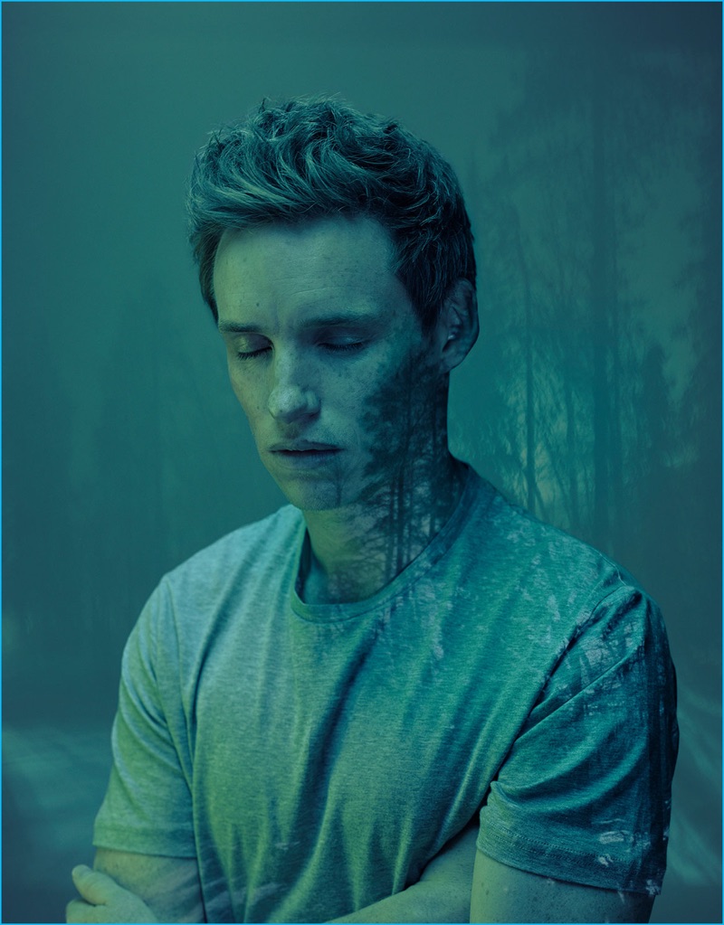 Nadav Kander photographs Eddie Redmayne in a Sunspel t-shirt.