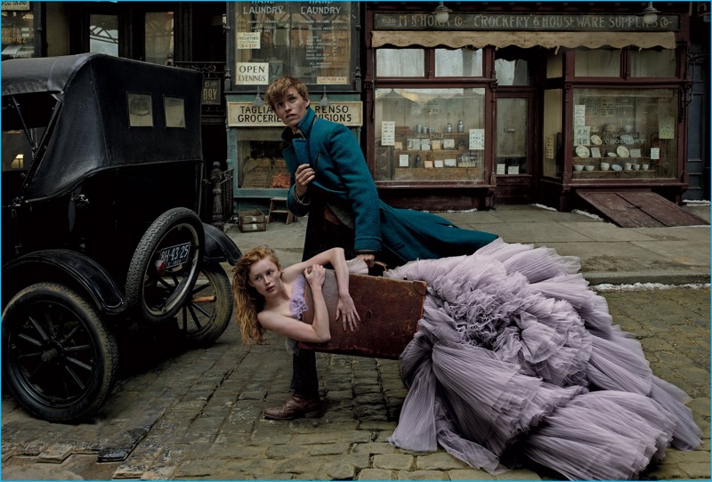 Eddie Redmayne appears alongside model Rianna Van Rompaey for Vogue.