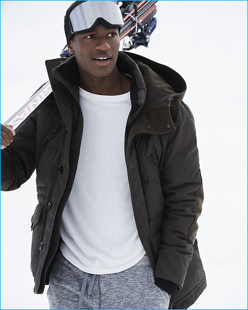 Hamid Onifade takes in the winter slopes with a parka from Express.