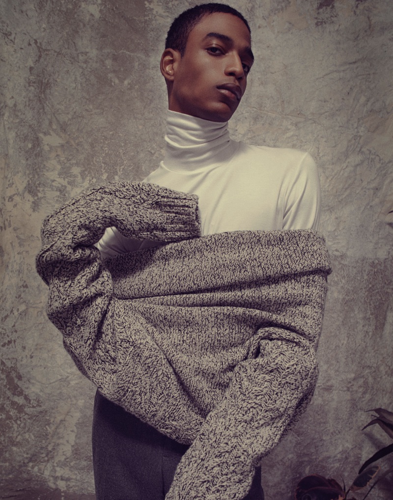 Darron wears turtleneck Neil Barrett, sweater Closed, and trousers David Hart.