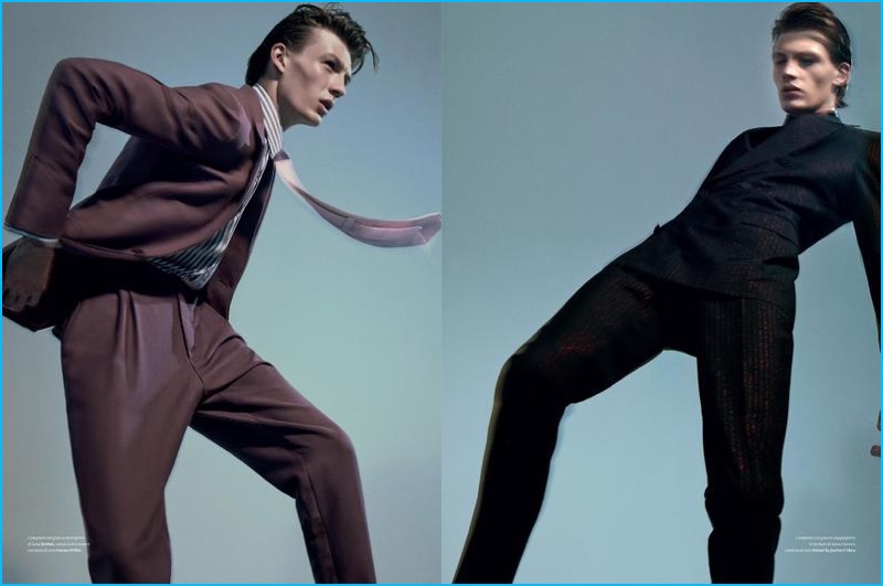 Finnlay Davis takes to the pages of L'Officiel Hommes in fine suits from Berluti and Brioni.