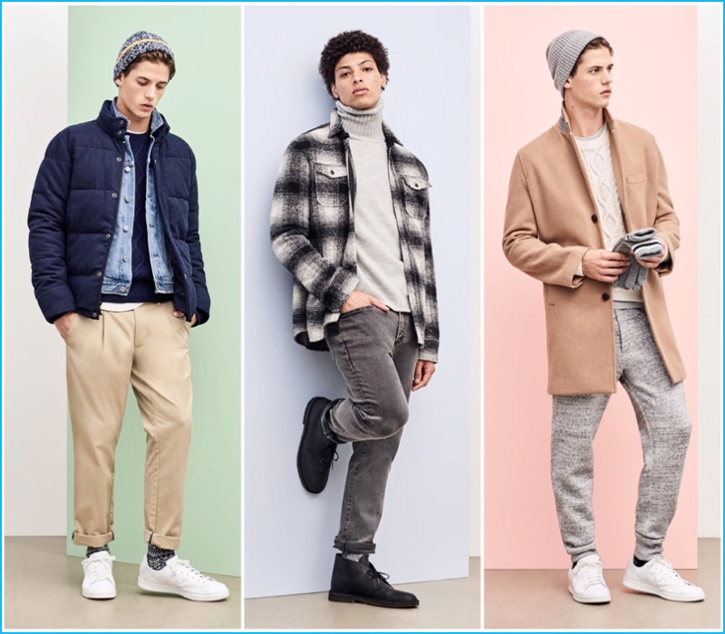 Models Nate Hill and Danny McFadden wear fashions from Gap's holiday 2016 collection.